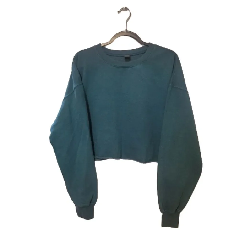 Wild Fable Womans Top Green XXL Pullover Sweatshirt Cropped New York Plus Size - Picture 2 of 6